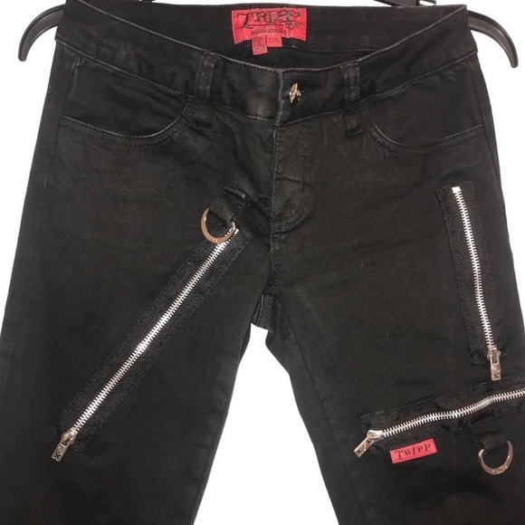 TRIPP NYC Vintage Goth Multi Zipper D Rings Black Jeans Pant Woman Girls… - Picture 7 of 12